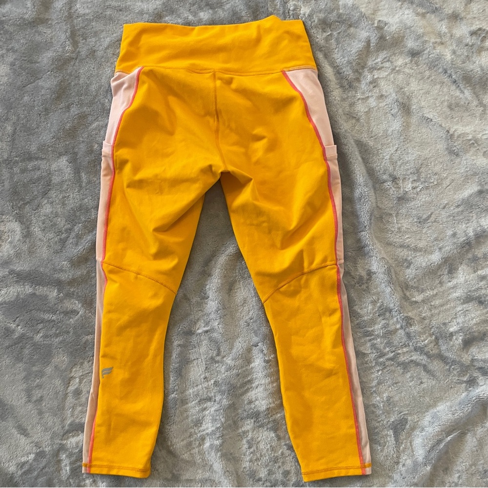Fabletics Powerhold Yellow and Pink Ankle Leggings with High Waist